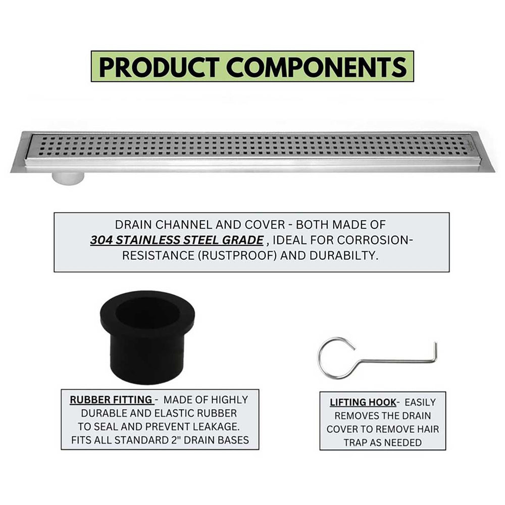SereneDrains Linear Shower Drain Offset Outlet Square - Brushed 39