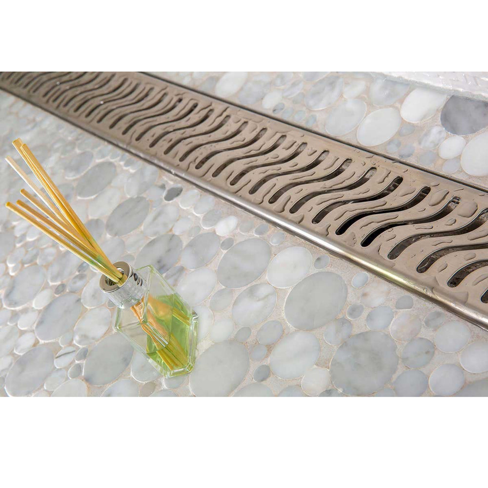 SereneDrains Linear Shower Drain Ocean Wave - Brushed 35