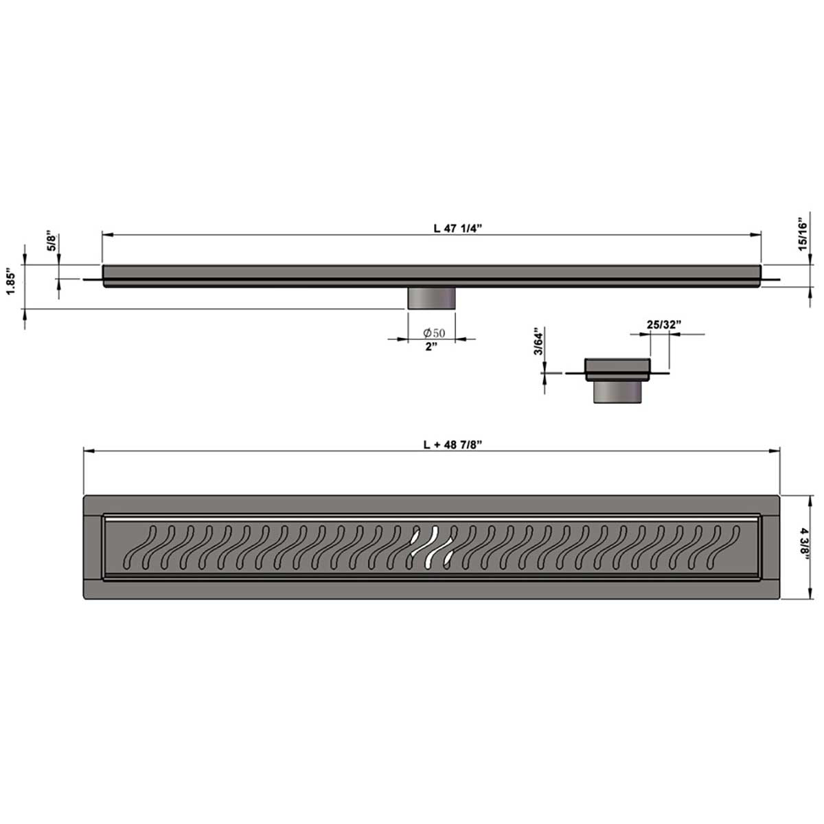 SereneDrains Linear Shower Drain Ocean Wave - Brushed 47