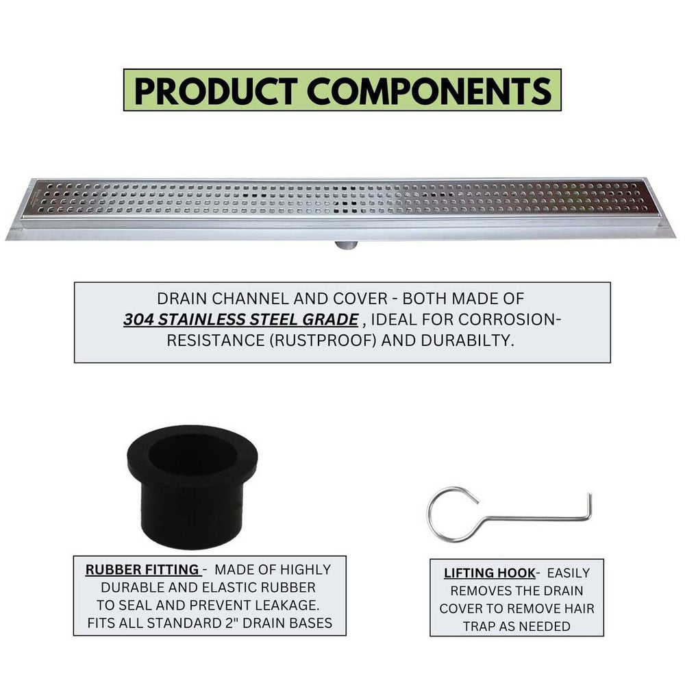 SereneDrains Linear Shower Drain Traditional Square - Brushed 39