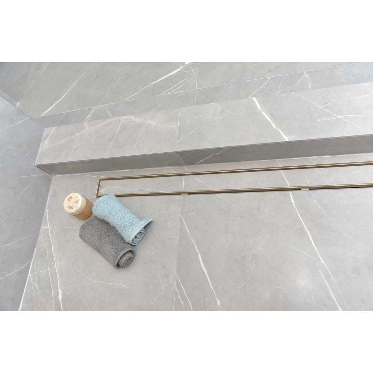 SereneDrains Linear Shower Drain Tile Insert Brushed over grey porcelain tile