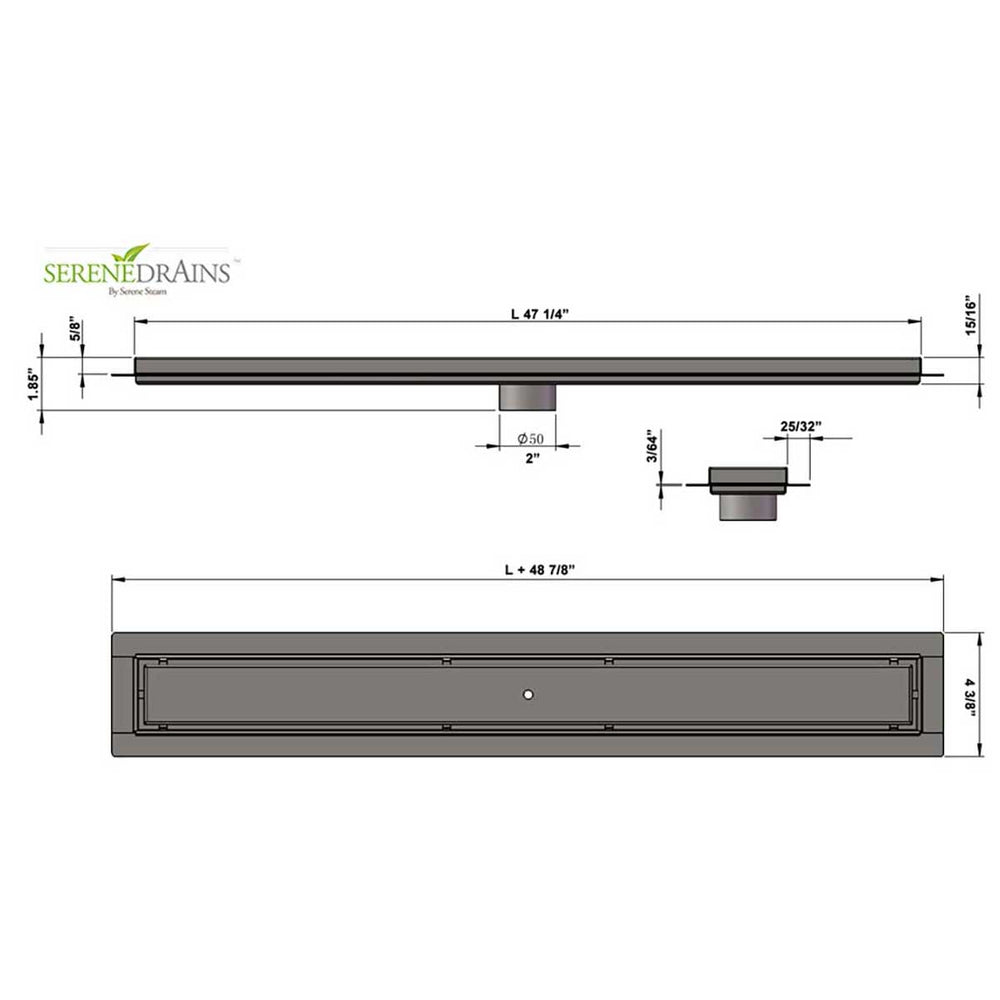 SereneDrains Linear Shower Drain Tile Insert Brushed Nickel 47
