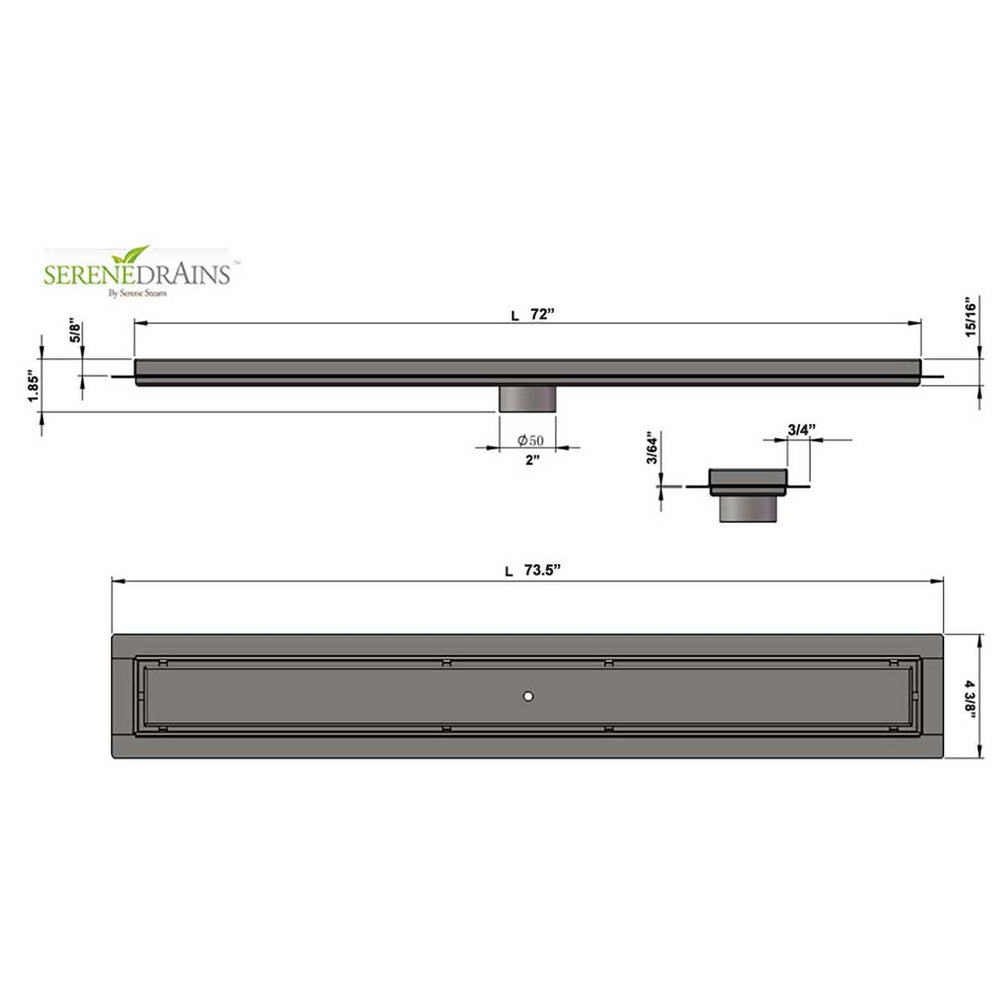 SereneDrains Linear Shower Drain Tile Insert Brushed Nickel 72