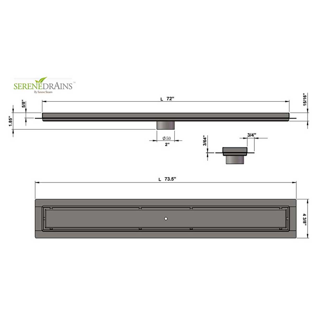 SereneDrains Linear Shower Drain Tile Insert Brushed Nickel 72