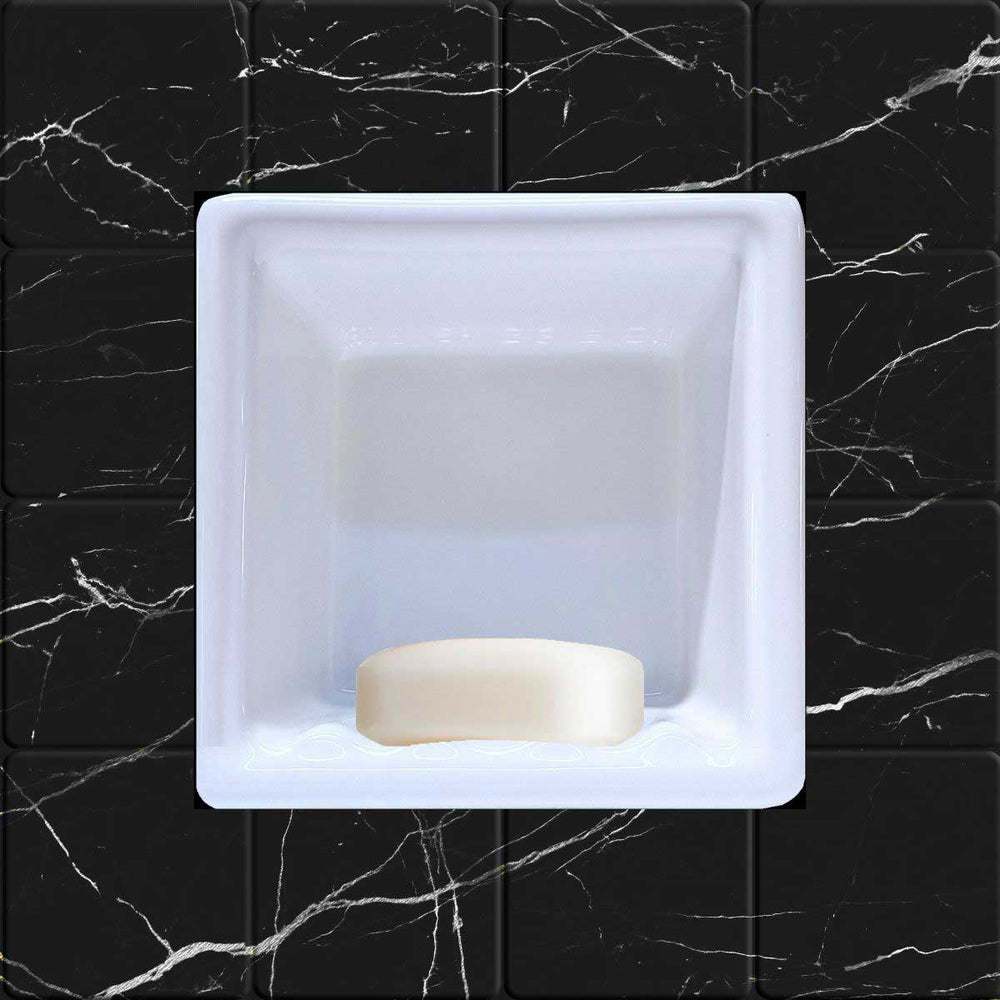 SereneDrains Porcelain Recessed Soap Dish White Glossy 6x6