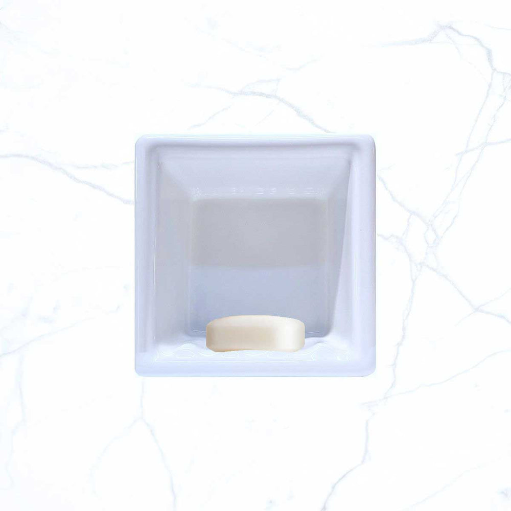 SereneDrains Porcelain Recessed Soap Dish White Glossy 6x6