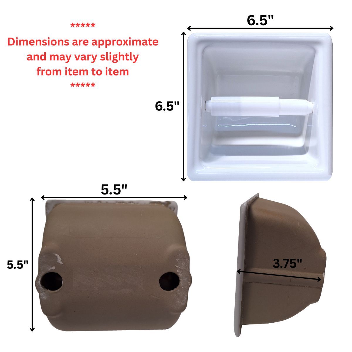 SereneDrains Ceramic Recessed Toilet Paper Holder White Glossy