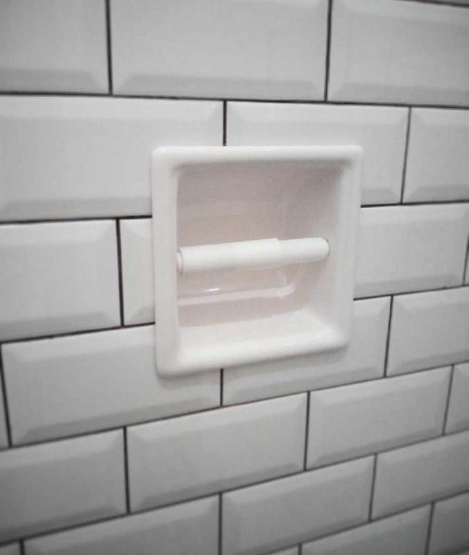 SereneDrains Ceramic Recessed Toilet Paper Holder White Glossy