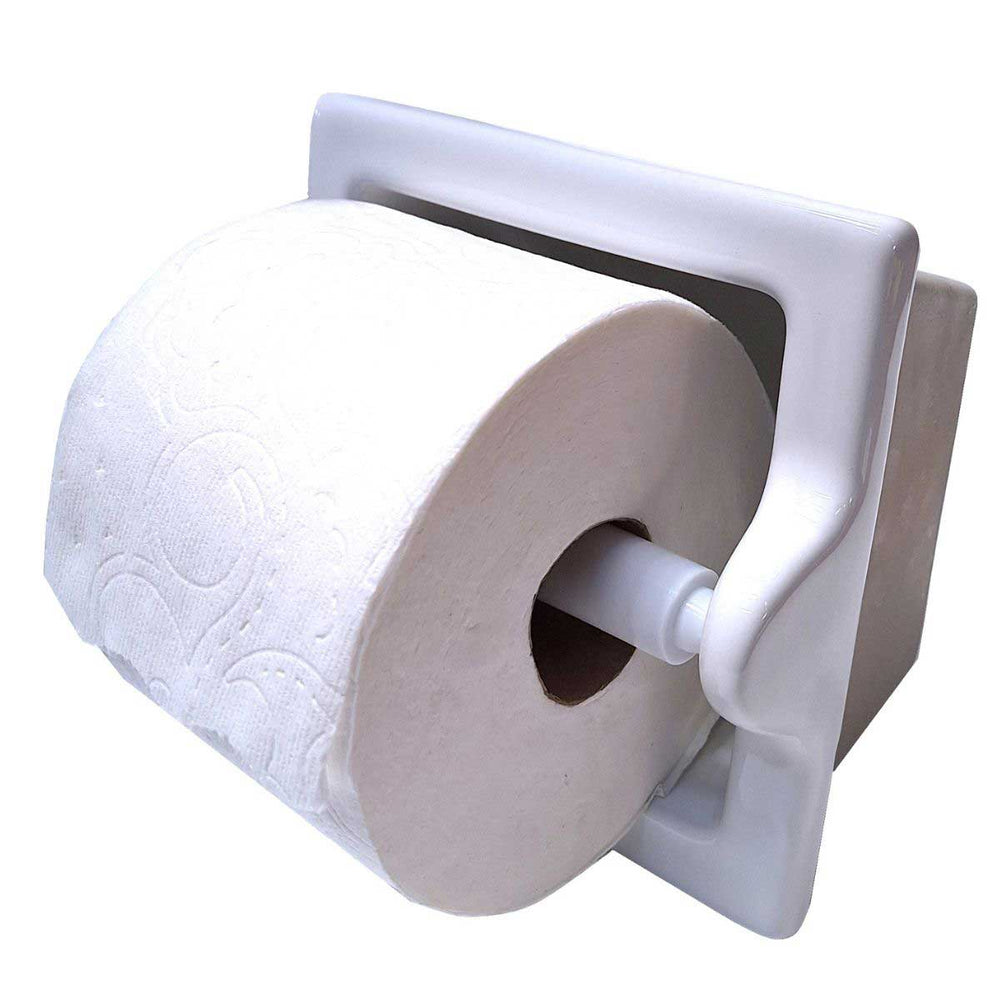 SereneDrains Ceramic Recessed Toilet Paper Holder White Glossy Extended Extra Large Bathroom Tissue Roll