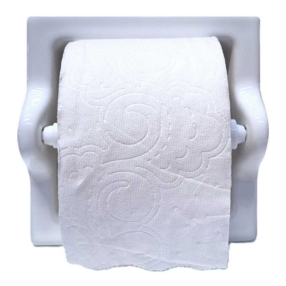 SereneDrains Ceramic Recessed Toilet Paper Holder White Glossy Extended Extra Large Bathroom Tissue Roll