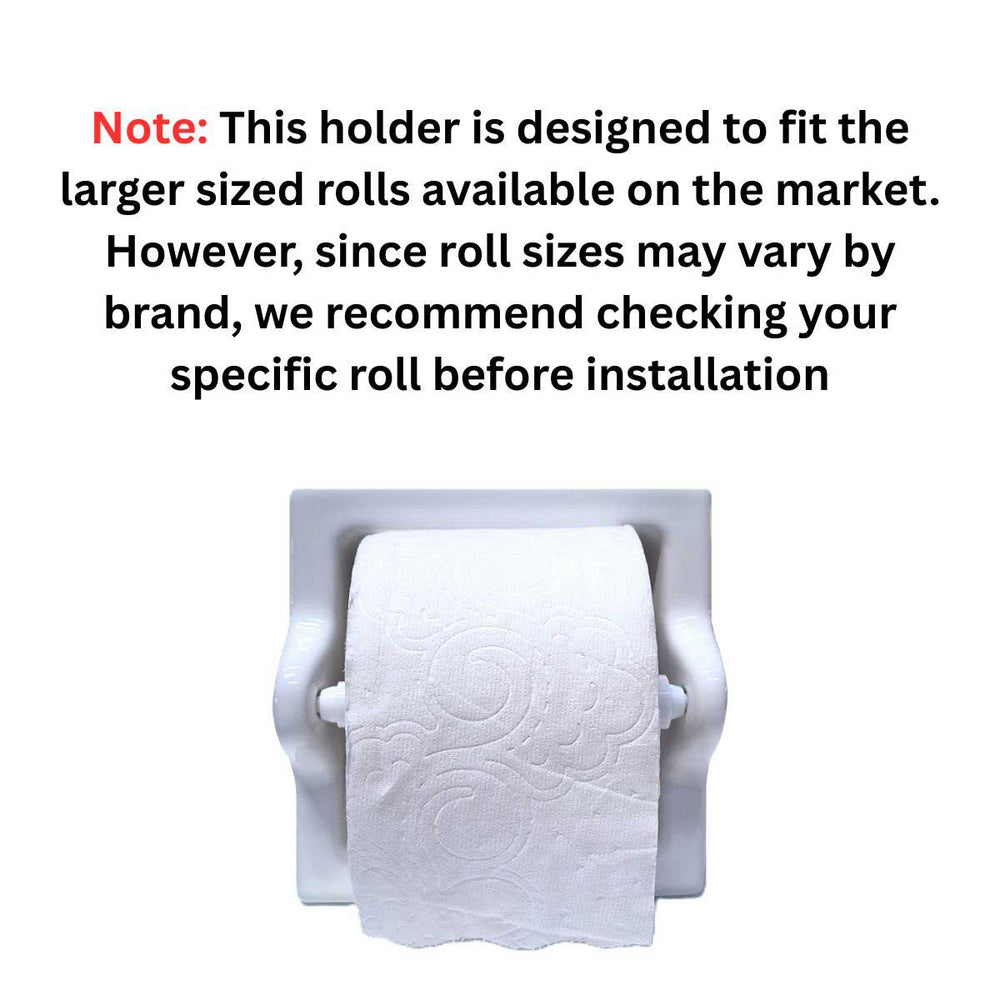 SereneDrains Ceramic Recessed Toilet Paper Holder White Glossy Extended Extra Large Bathroom Tissue Roll