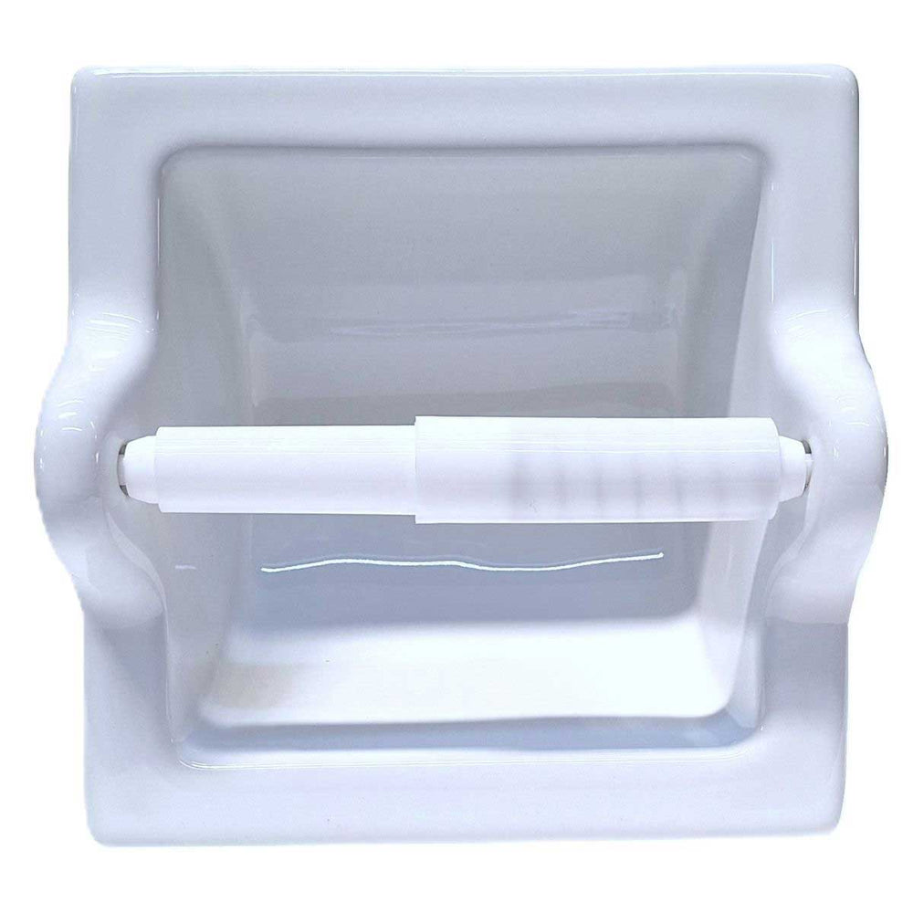 SereneDrains Ceramic Recessed Toilet Paper Holder White Glossy Extended Extra Large Bathroom Tissue Roll