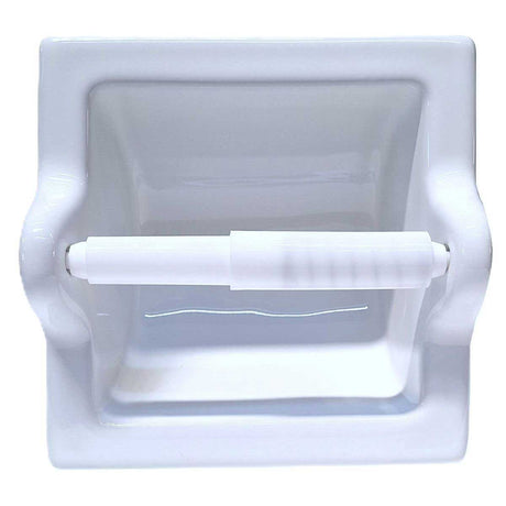 SereneDrains Ceramic Recessed Toilet Paper Holder White Glossy Extended Extra Large Bathroom Tissue Roll