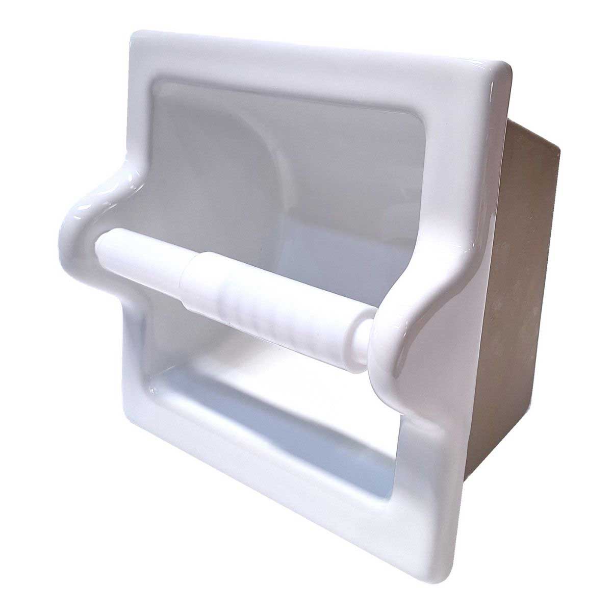 SereneDrains Ceramic Recessed Toilet Paper Holder White Glossy Extended Extra Large Bathroom Tissue Roll