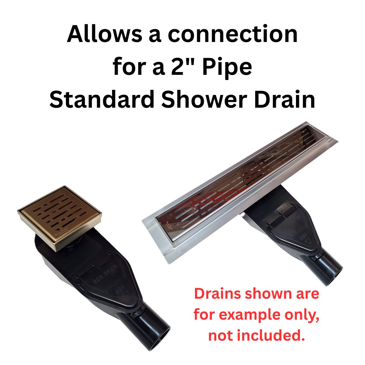 SereneDrains ABS Horizontal Side Discharge Outlet with Tile In Linear Shower Drain Low Profile Assembly Reducer PVC Base Pipe Fitting P Trap