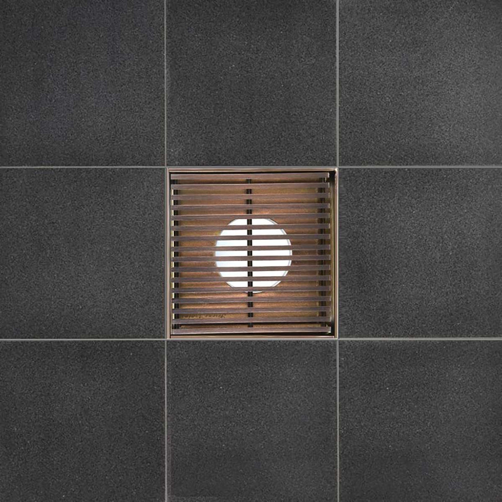 SereneDrains Square Shower Drain Linear Wedge 4 Bronze