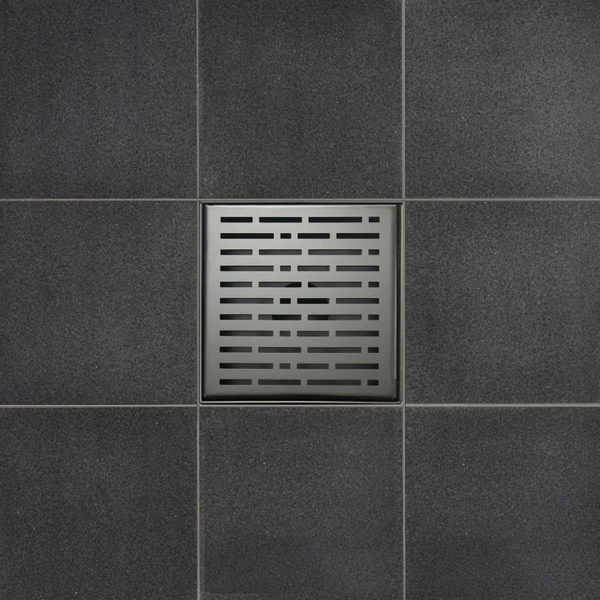 SereneDrains Wow Drain TM Side Discharge Outlet with 4 Inch Square Shower Drain Horizontal Low Profile