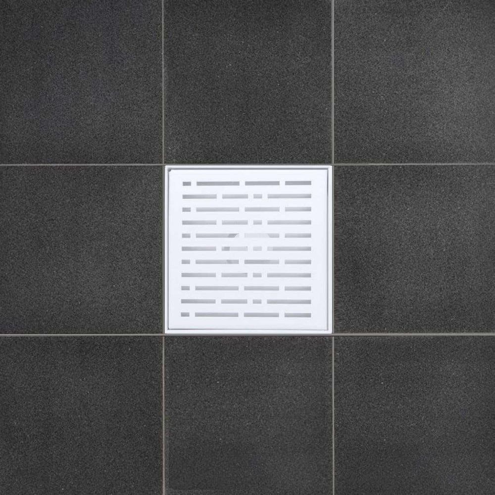 SereneDrains Square shower drain with decorative cover on a floor tile