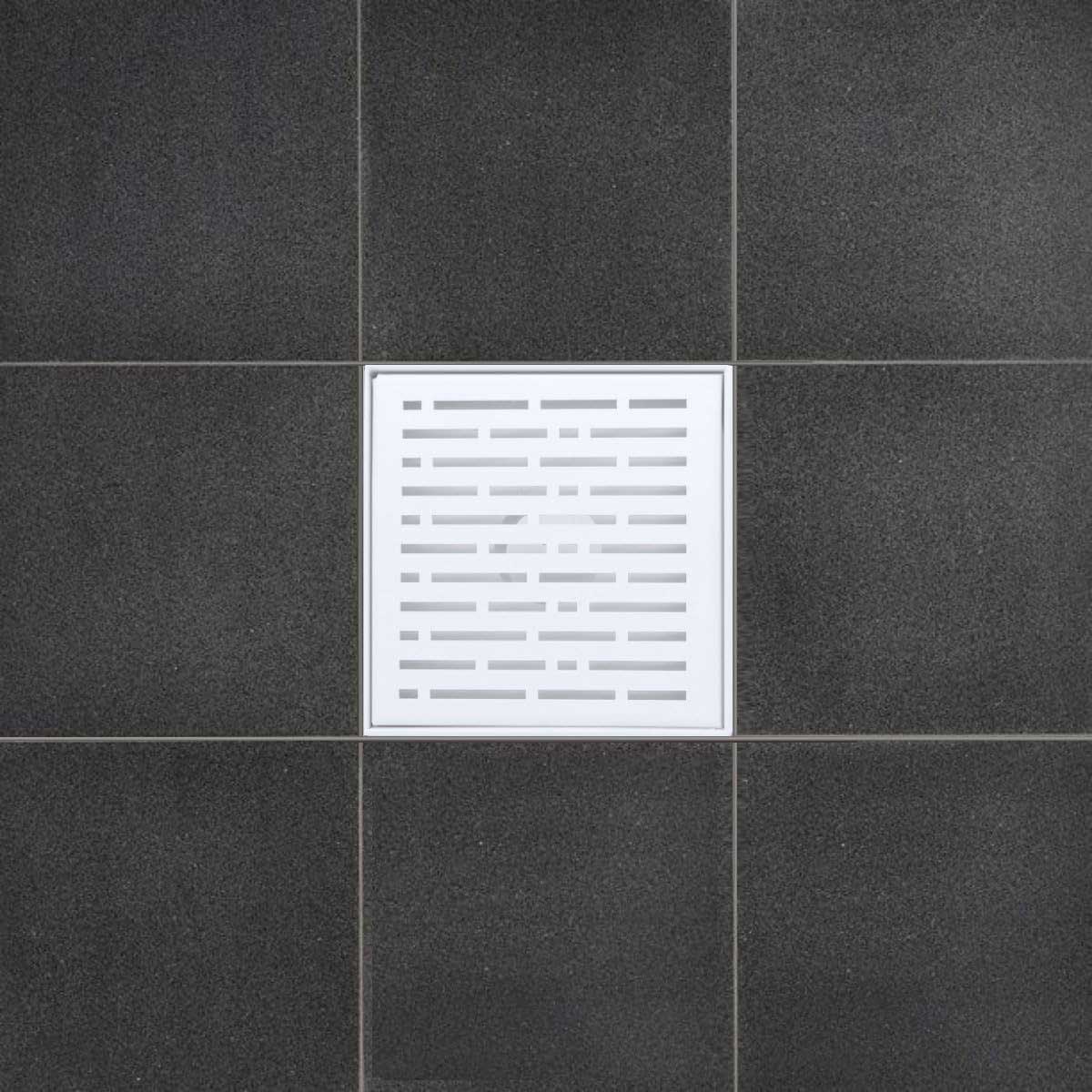 SereneDrains Wow Drain TM Side Discharge Outlet with 4 Inch Square Shower Drain Horizontal Low Profile