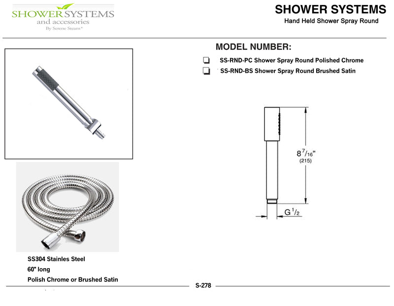 Hand Held Shower Head Stainless Steel by Serene Steam