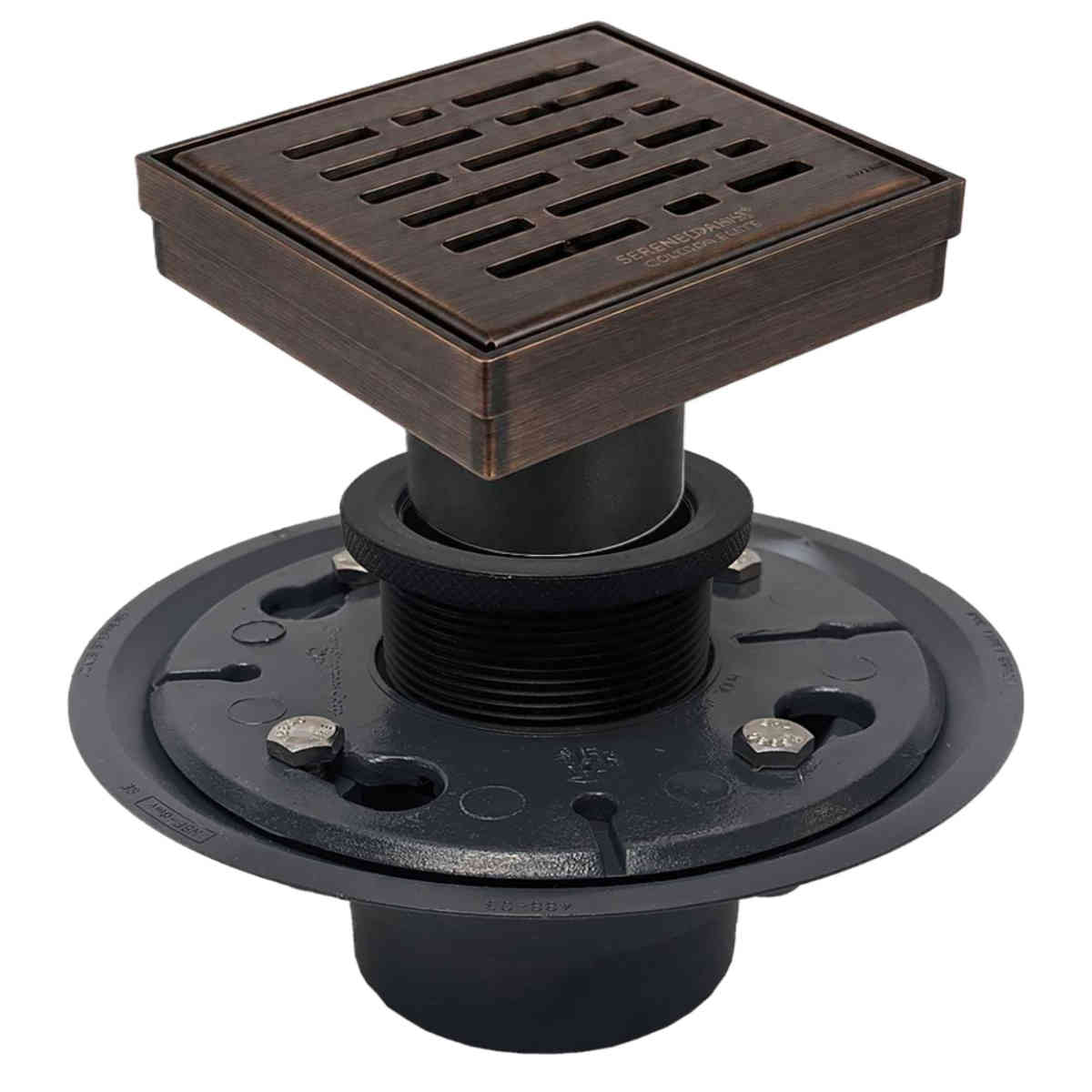4 inch square broken lane shower drain kit in Oil Rubbed Bronze with PVC drain