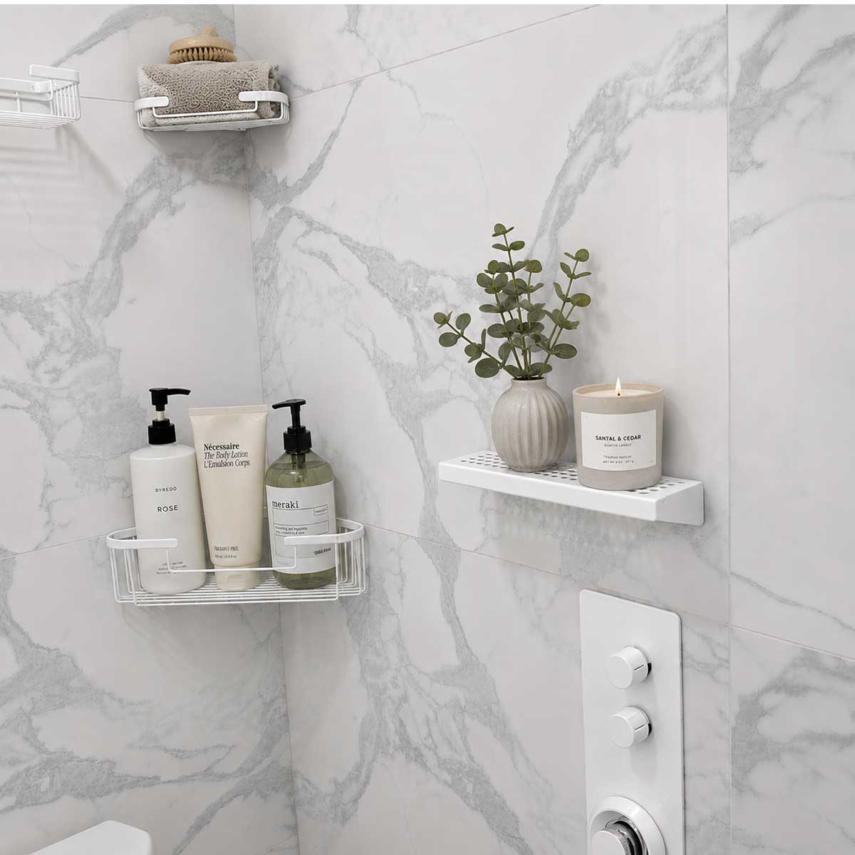 Matte White Rectangle stainless steel Traditional Square shower shelf in contemporary bathroom
