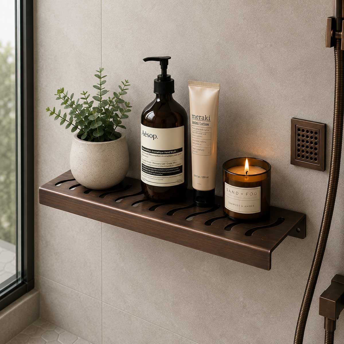 Bronze stainless steel shower shelf for modern bathroom