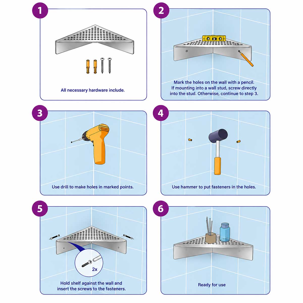 SereneDrains rectangle Shelf Stainless Steel 6 step on how to install