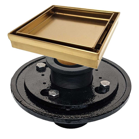 SereneDrains Square Shower Drain Kit with rough drain Base Tile Insert  Matte Gold