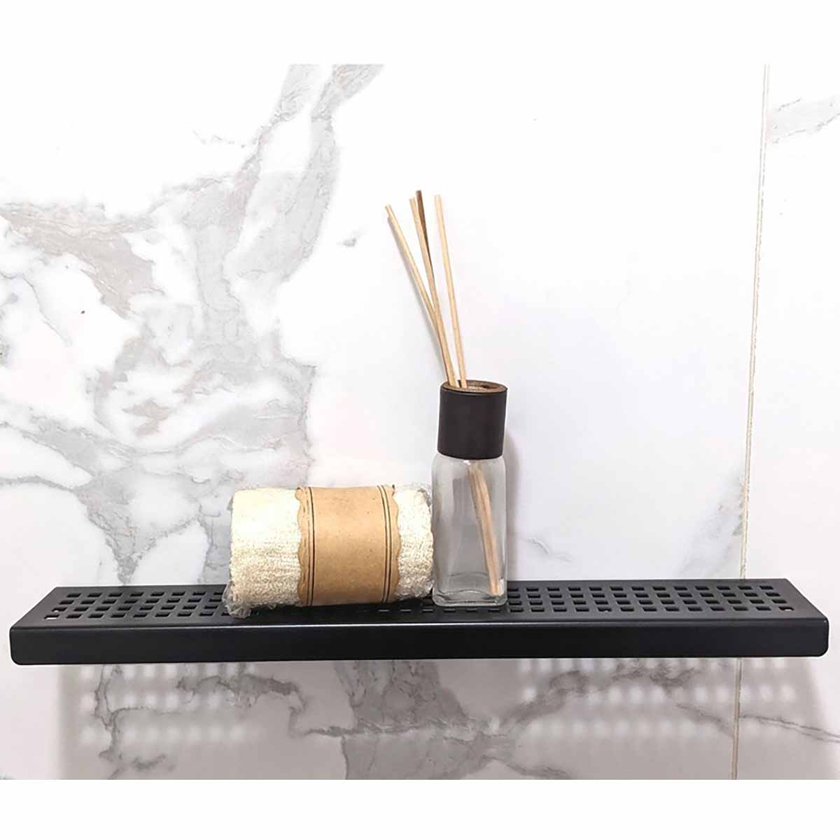 SereneDrains Shower Shelf Stainless Steel Traditional Square - Matte Black Install over large format tile wall