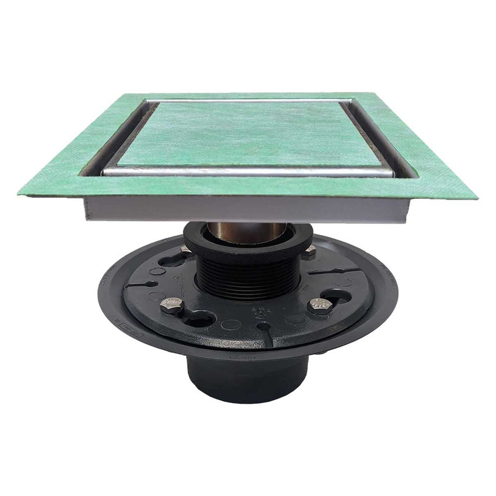 SereneDrains Square Shower Drain Kit with Base - Invisible - Finishless - 6 Inch