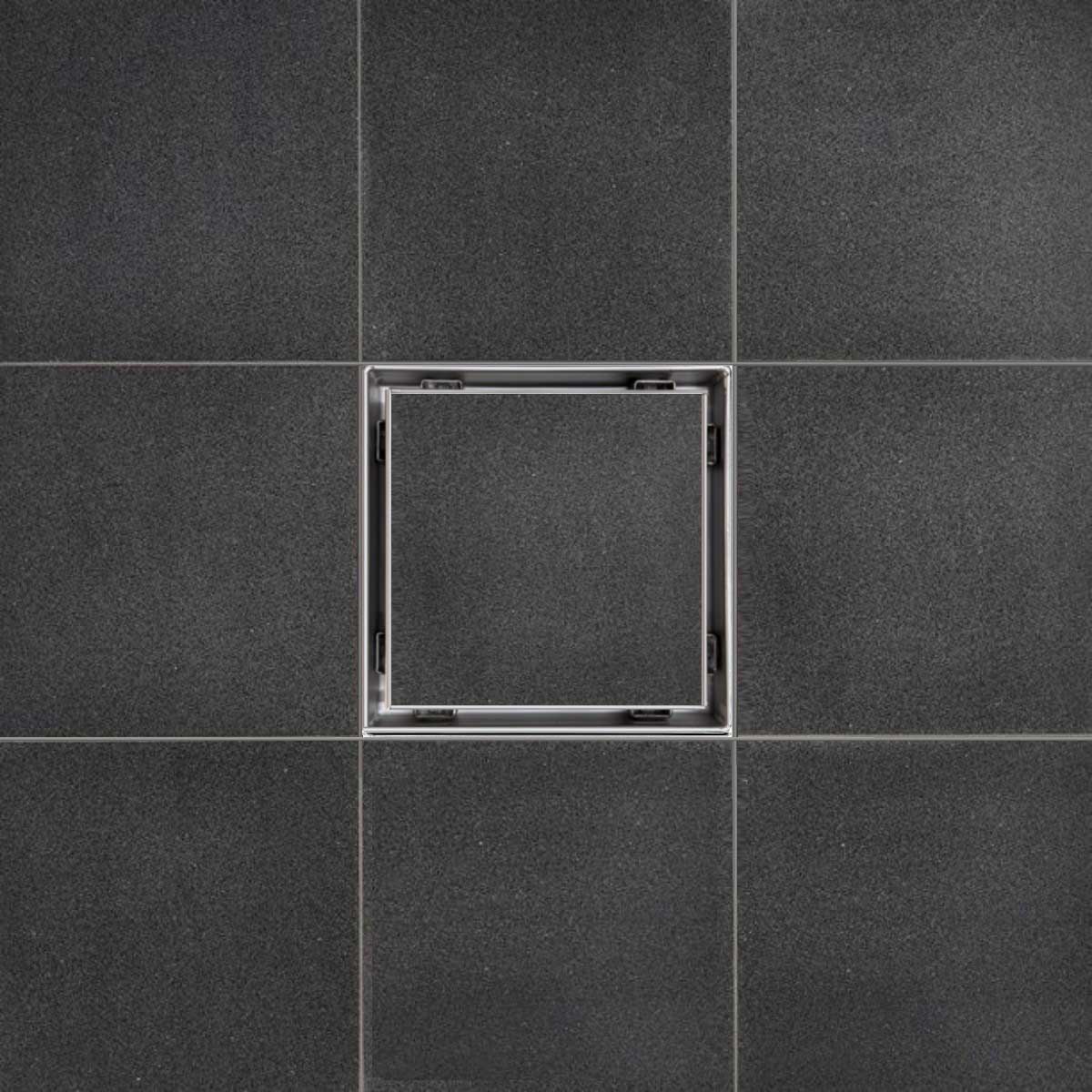 SereneDrains ABS Horizontal Side Discharge Outlet with Tile In Square Shower Drain Low Profile Assembly Reducer PVC Base Pipe Fitting P Trap