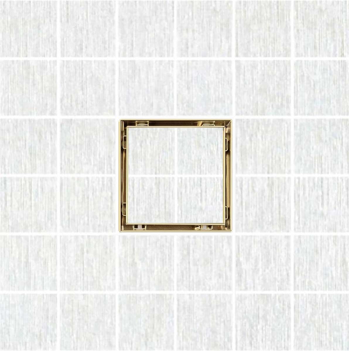SereneDrains Square Shower Drain Kit with Base - Tile Insert - Matte Gold - 5 Inch