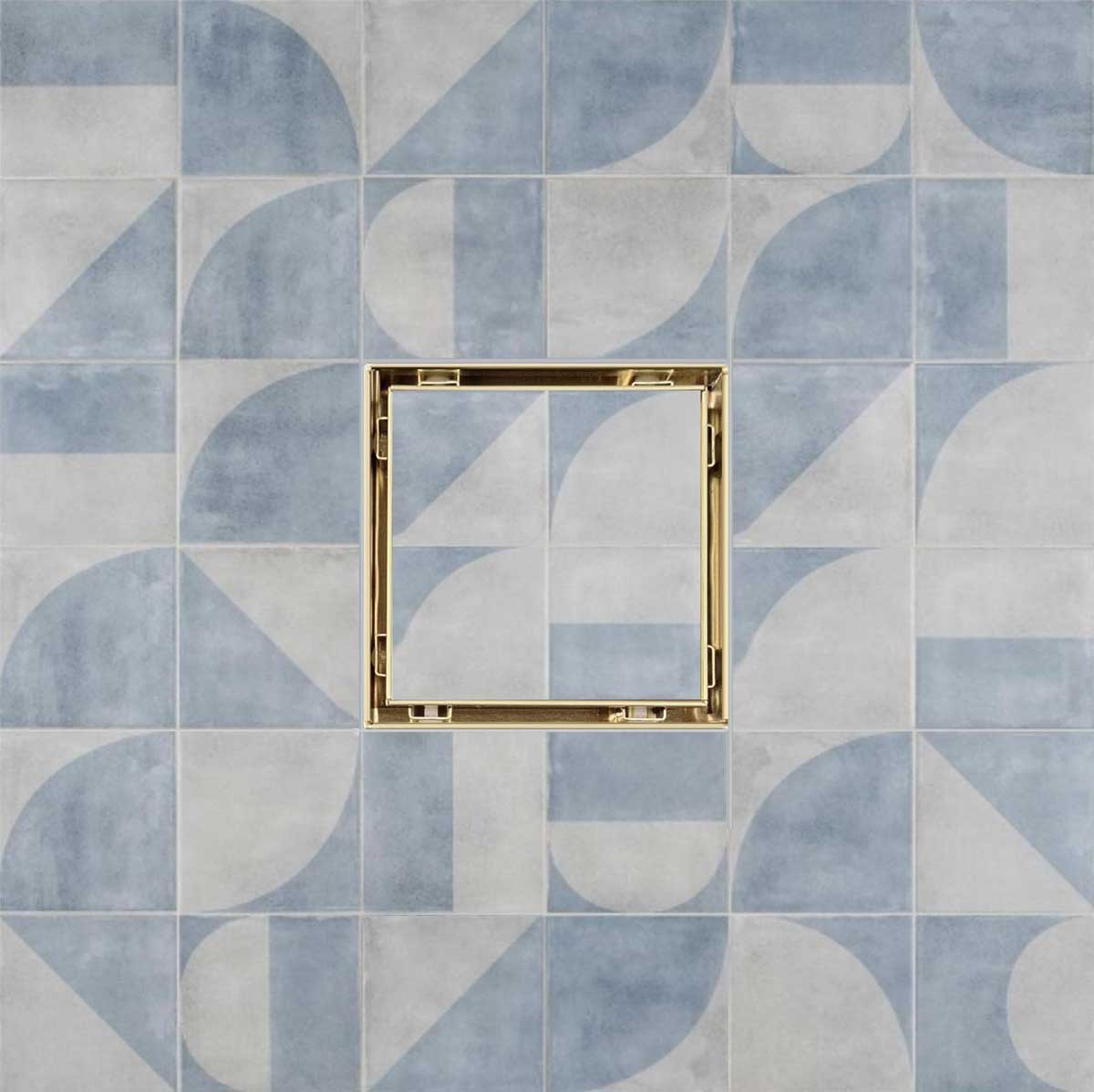 SereneDrains Square Shower Drain Kit with Base - Tile Insert - Matte Gold - 5 Inch