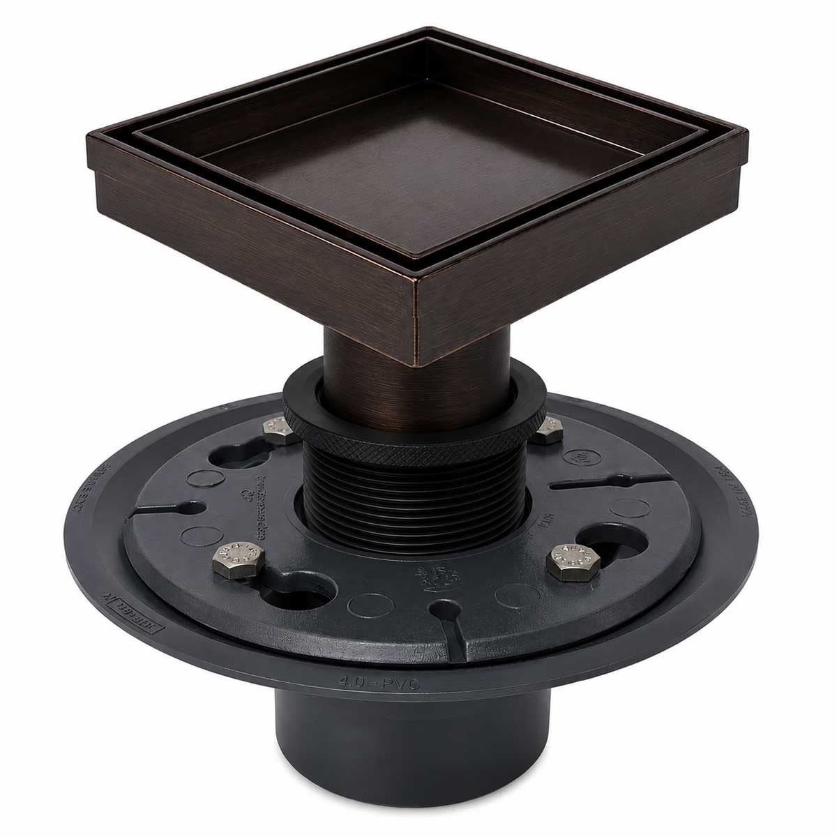5 inch square tile insert shower drain kit in Oil Rubbed Bronze with PVC drain