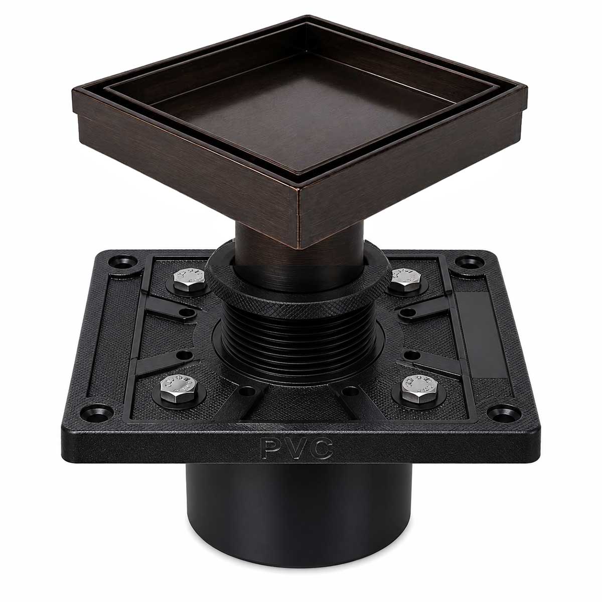 5 inch square tile insert shower drain kit in Oil Rubbed Bronze with square PVC drain