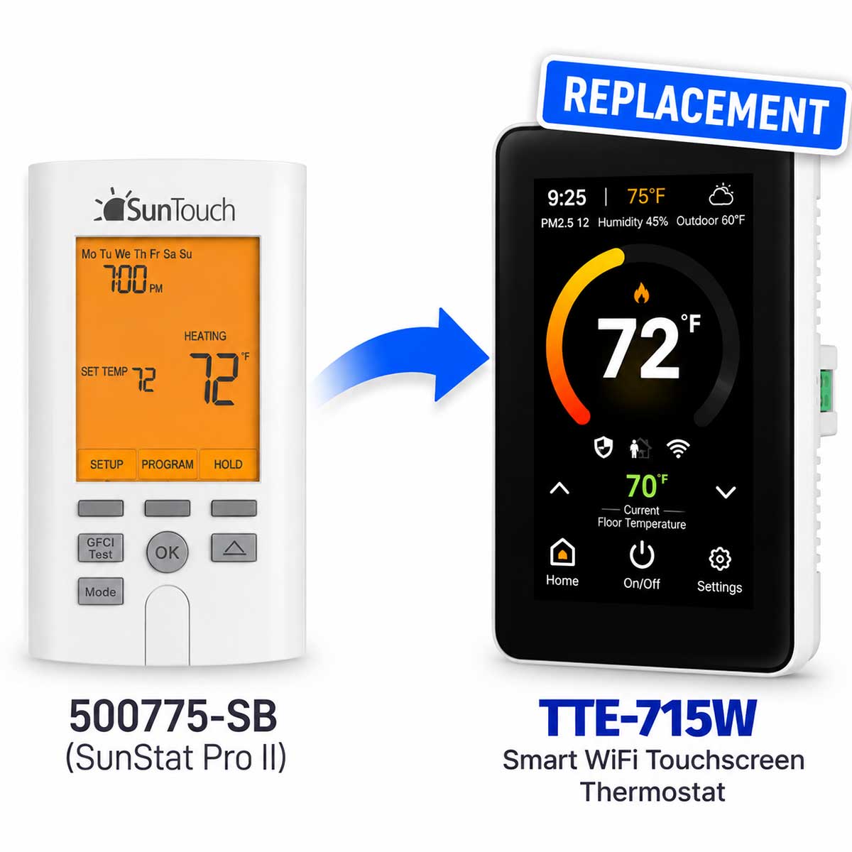 SunStat View Programmable Thermostat 500775-SB and 500775-BB Floor Heating Thermostat