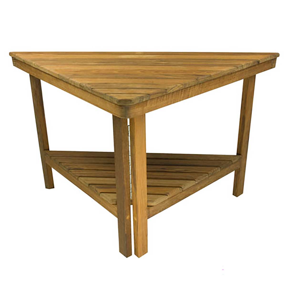 Extra large teak corner shower bench with shelf