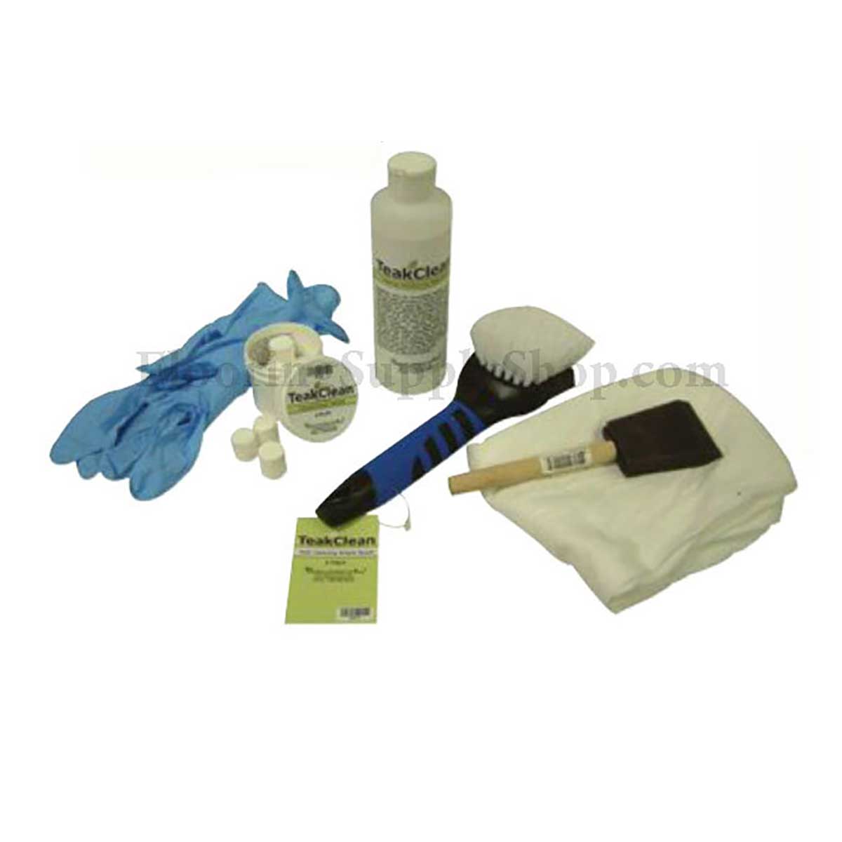 Teak cleaning kit with brush cleaning tablets and teak oil