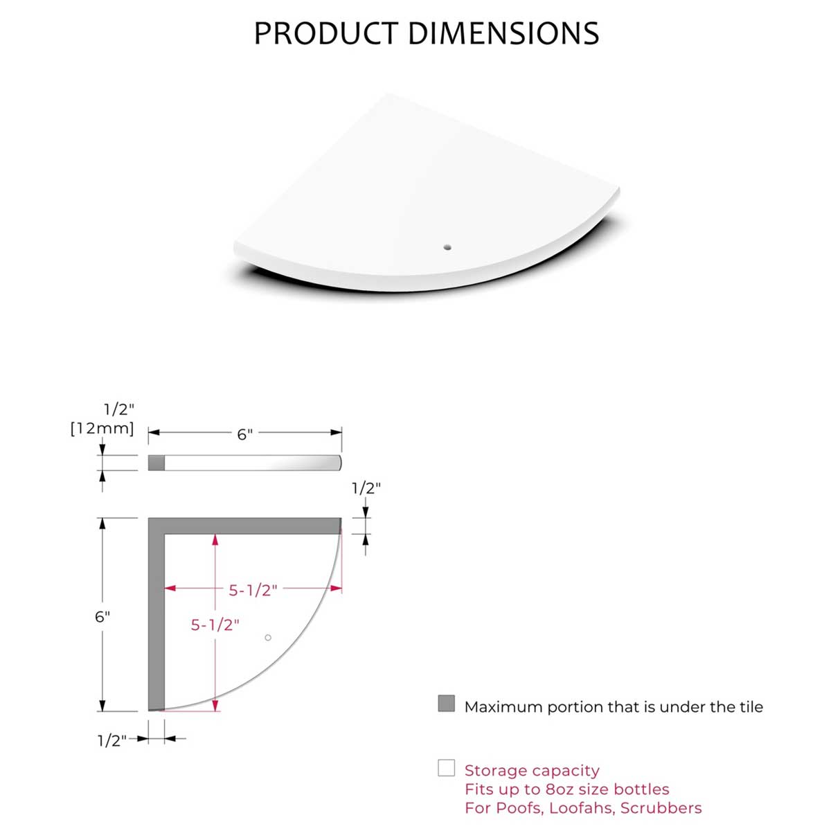 TileWare Boundless Shelving Solutions 6 inch Corner Shelf Dimensions