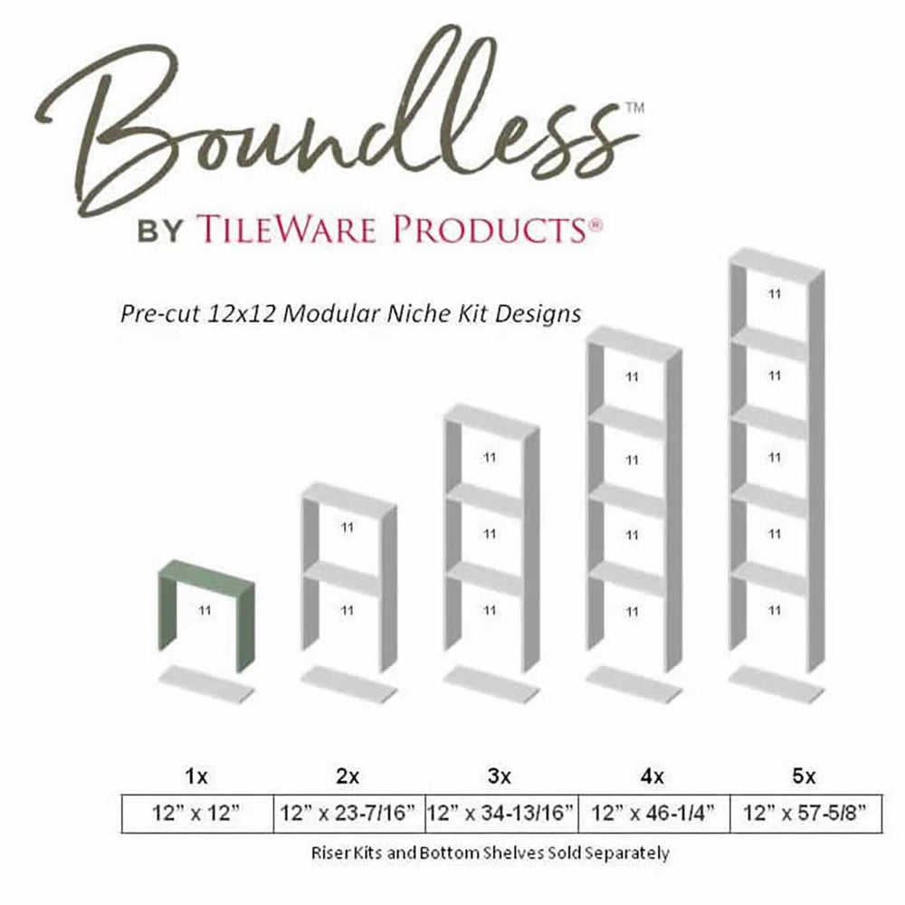 TileWare Boundless 12 x 12 Square Pre-cut Niche Trim Riser Kit