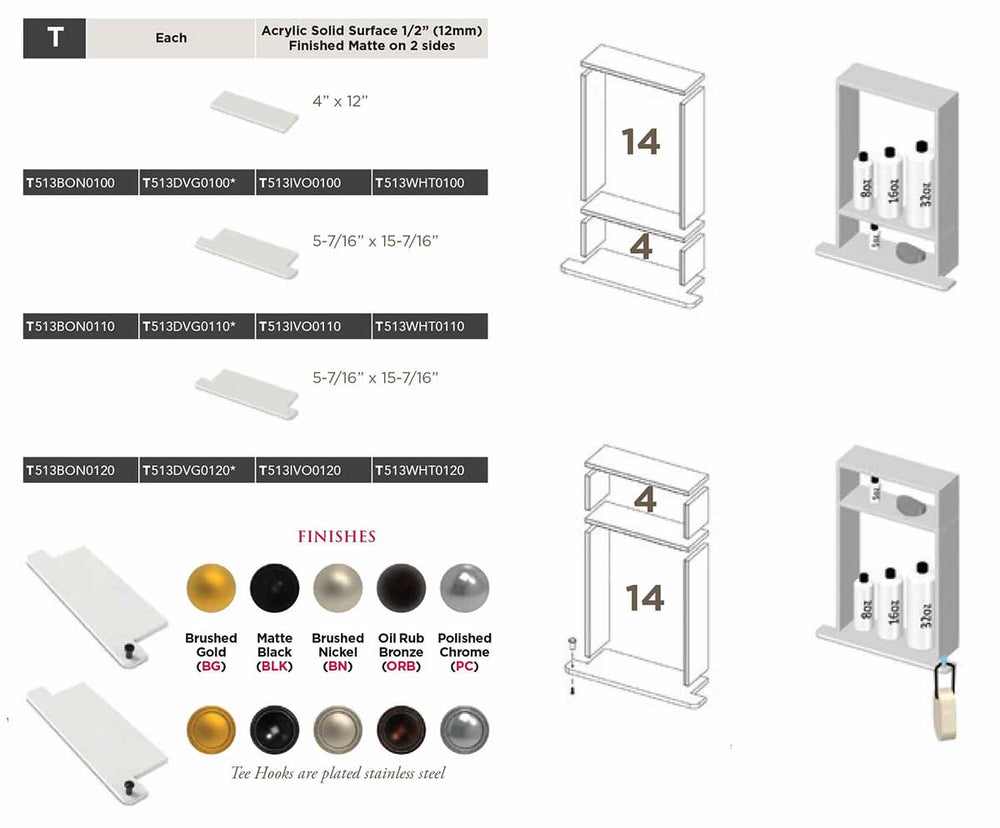 TileWare Boundless Overhang Bottom Pre-cut Niche Trim Pre-drilled with Hook Compatible with Schluter Niches