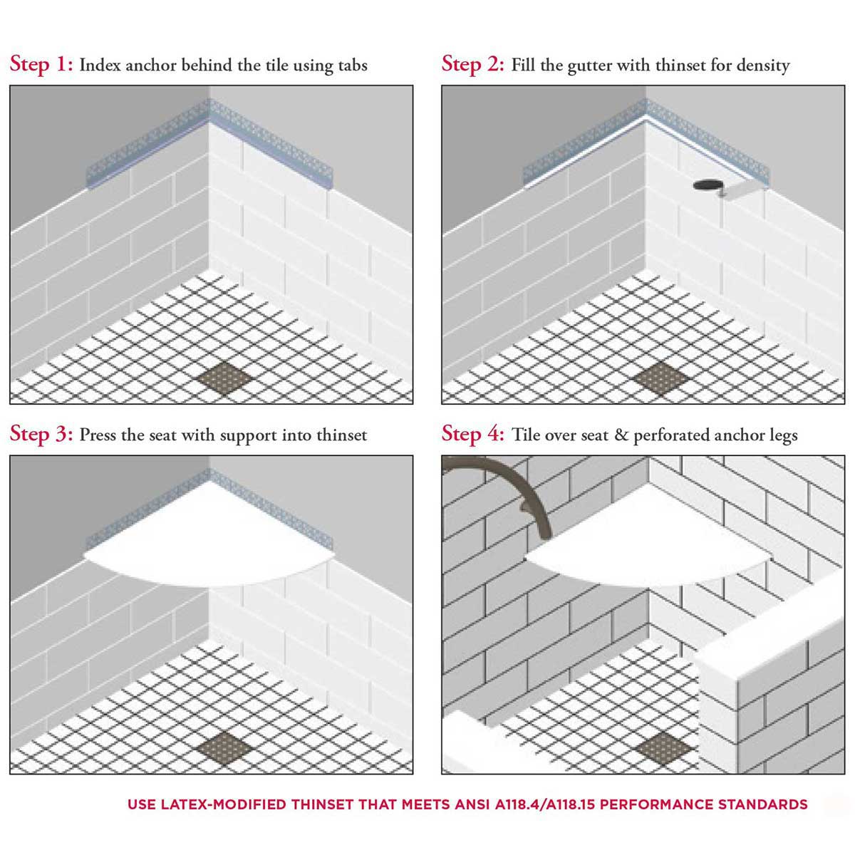 Tileware Boundless Pre-sloped Anchor Flange Floating Seat 18 inch