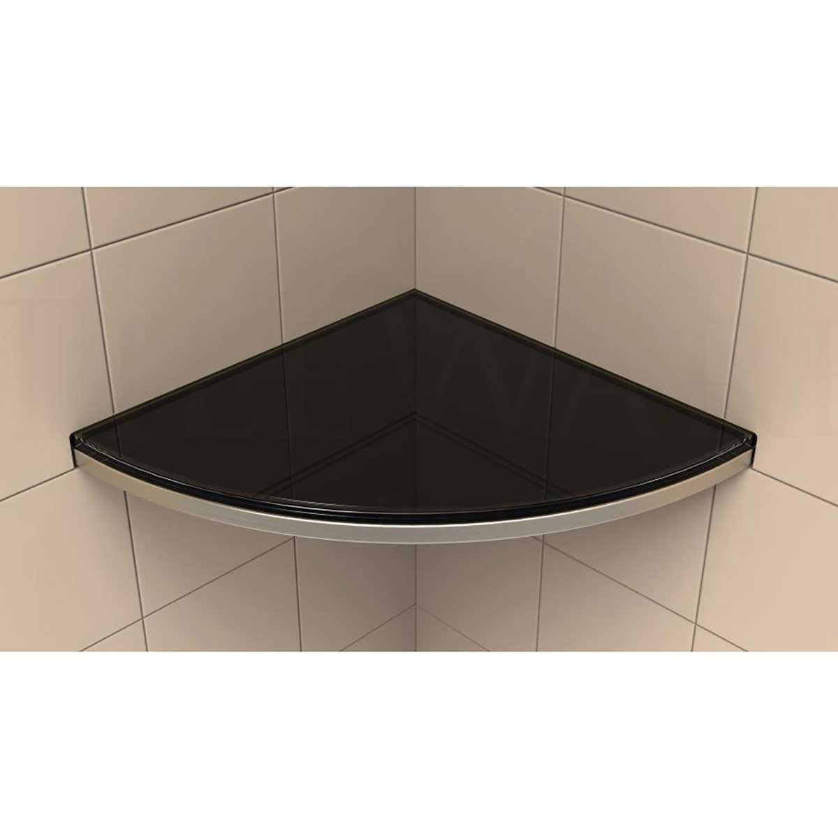 TileWare Structural Surfaces Claddy T-Shelf with Black glass installed in shower