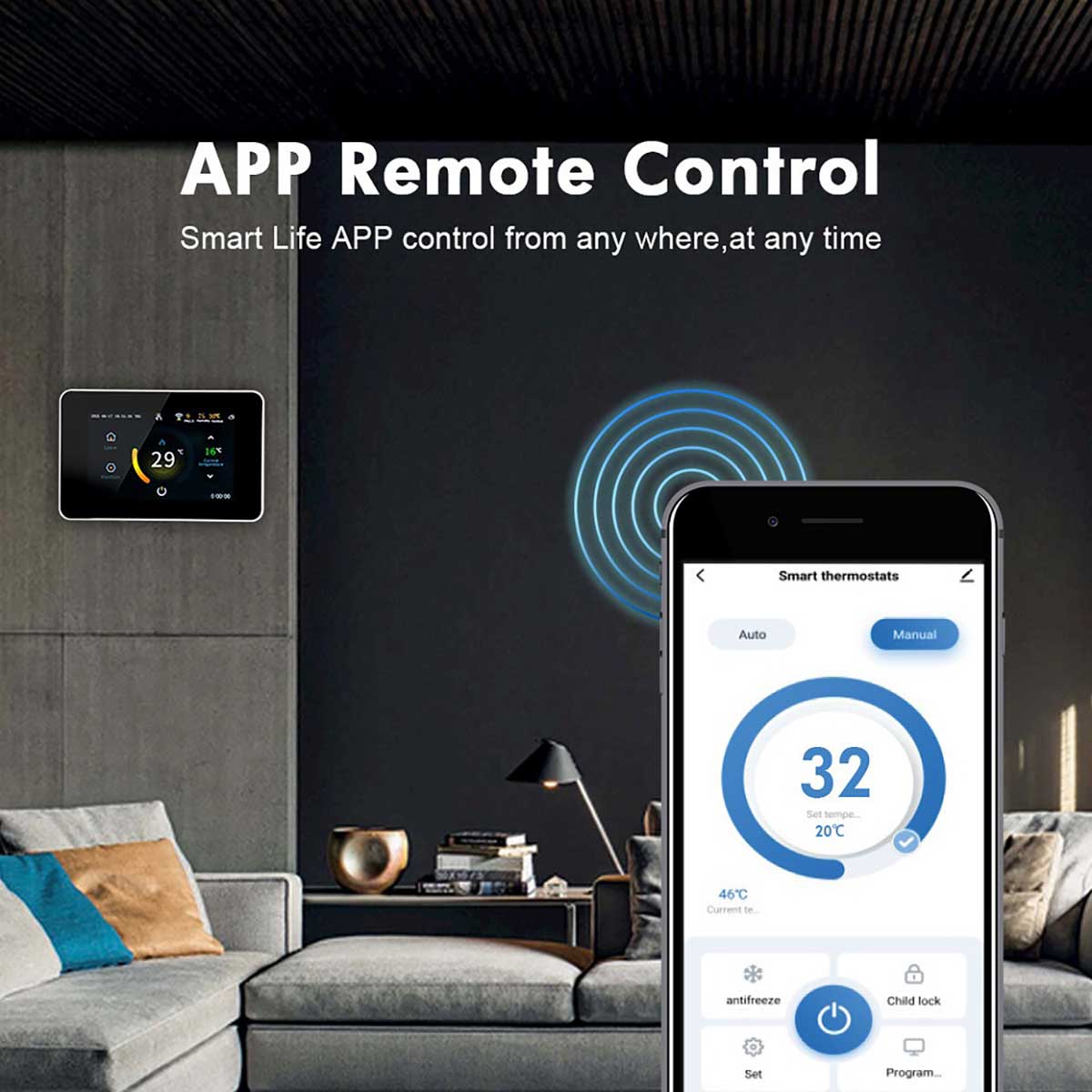 TTE-715W smart thermostat remote temperature control through the Smart Life app