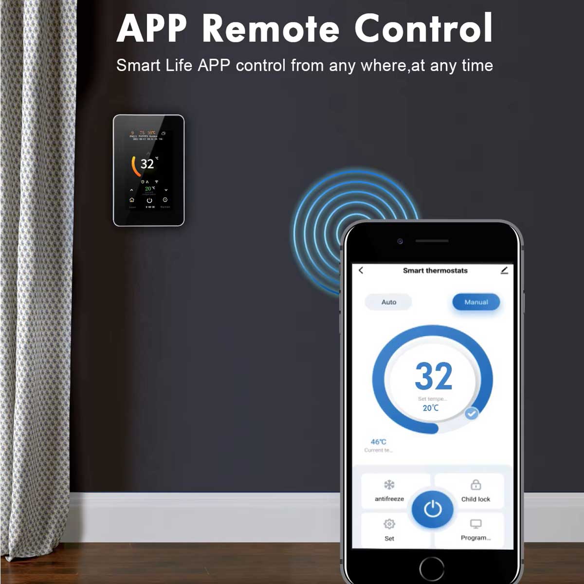 TTE-715W smart thermostat remote temperature control through the Smart Life app