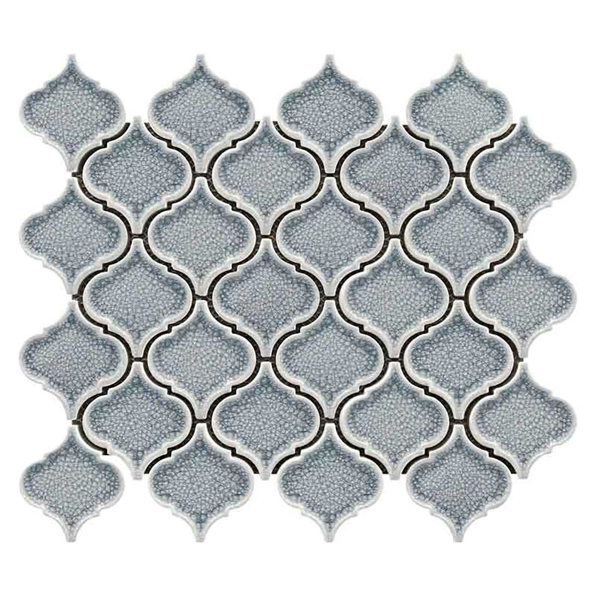 Blue crackle glass porcelain arabesque mosaic tile backsplash