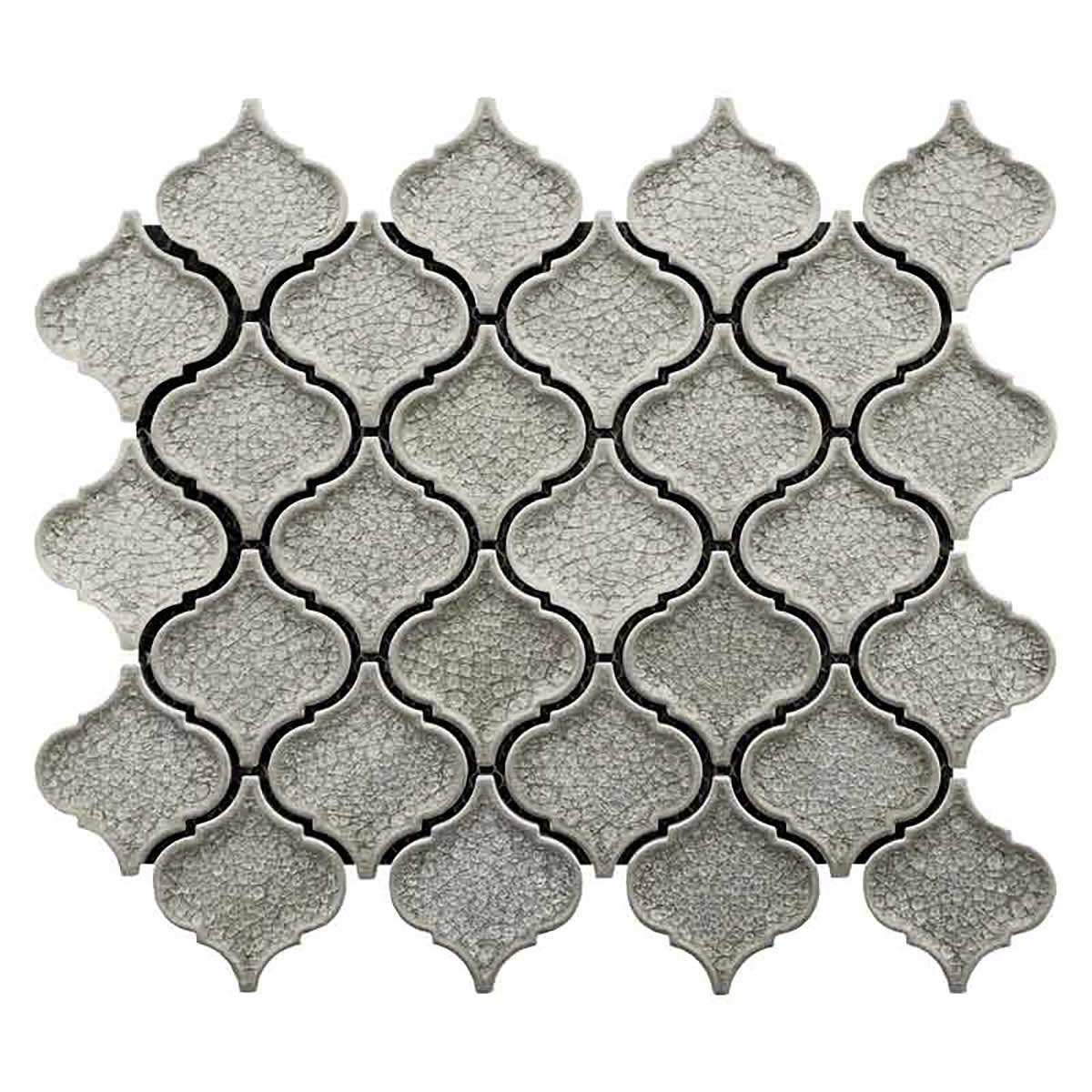 Nobel Gray crackle glass porcelain arabesque mosaic tile