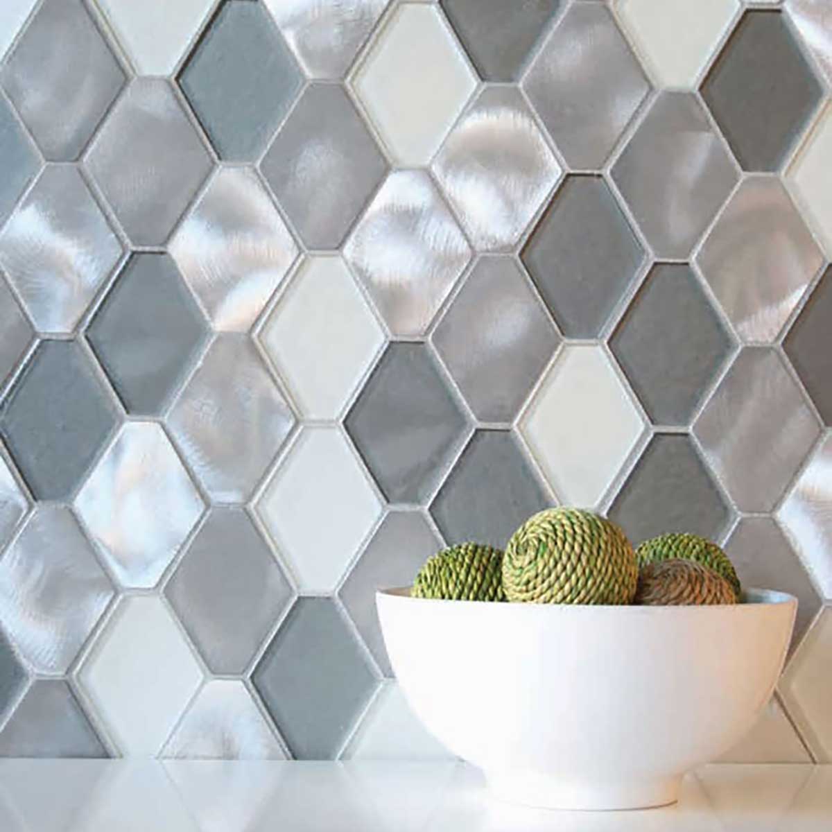 Large hexagon metal glass mosaic tile for kitchen backsplash