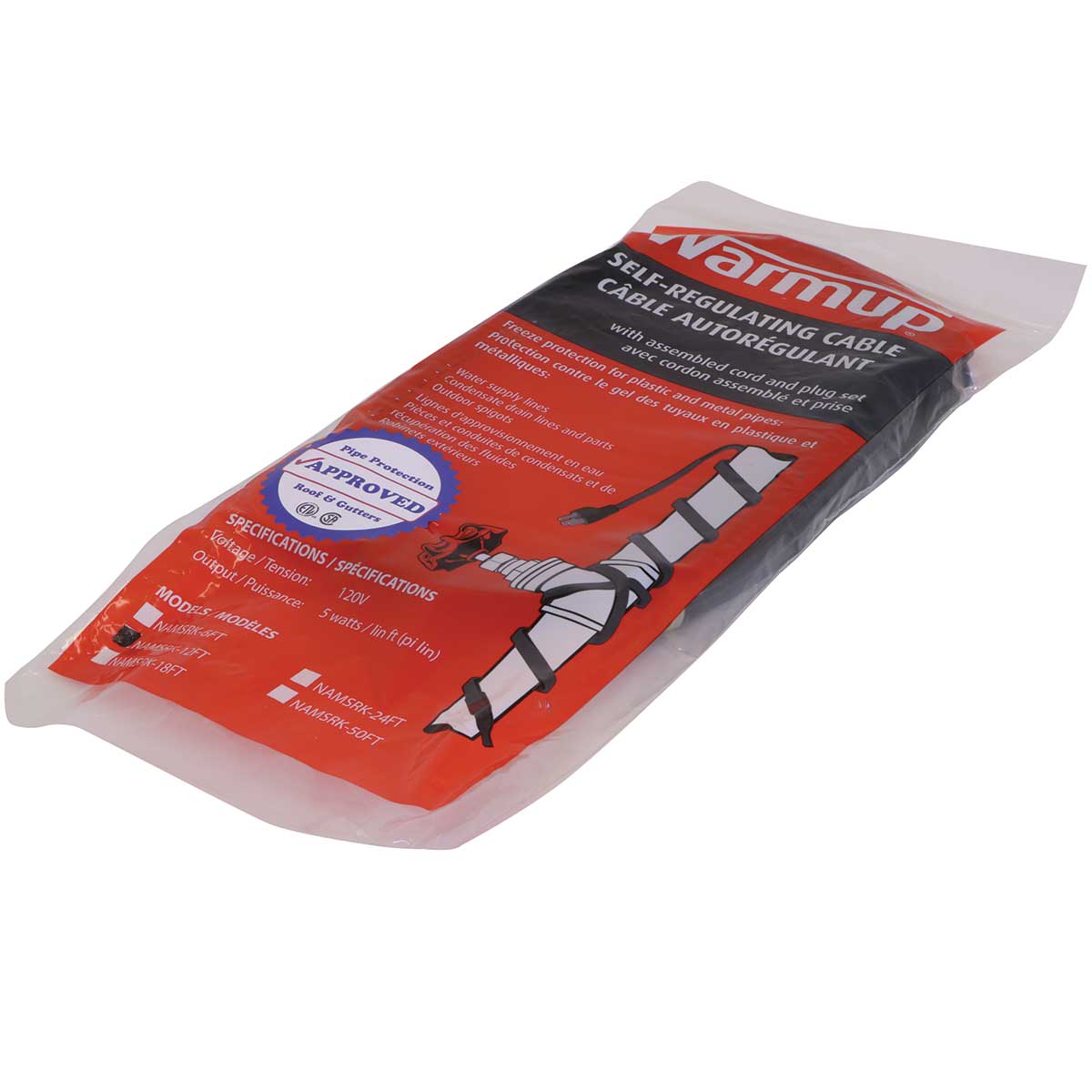 Warmup self regulating heater cable kit with factory-installed plug
